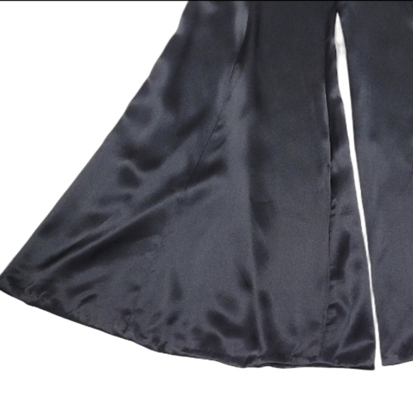 1970s Vintage Black Satin Handmade High Waisted Extreme Bell Bottom Trousers XL - Picture 4 of 10